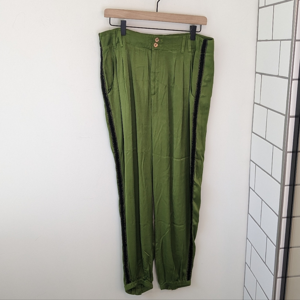 Anthropologie Green Pants with Black Trim